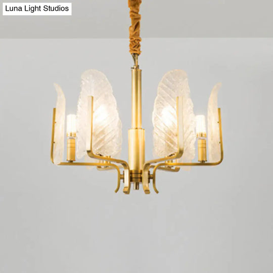 Postmodern Gold Leaf Ceiling Lighting Chandelier For Living Room With Seedy Glass 6 /