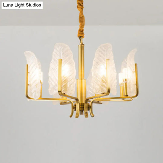 Postmodern Gold Leaf Ceiling Lighting Chandelier For Living Room With Seedy Glass 8 /