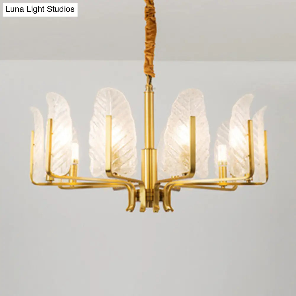 Postmodern Seedy Glass Gold Leaf-Shaped Chandelier Light For Living Room Ceiling