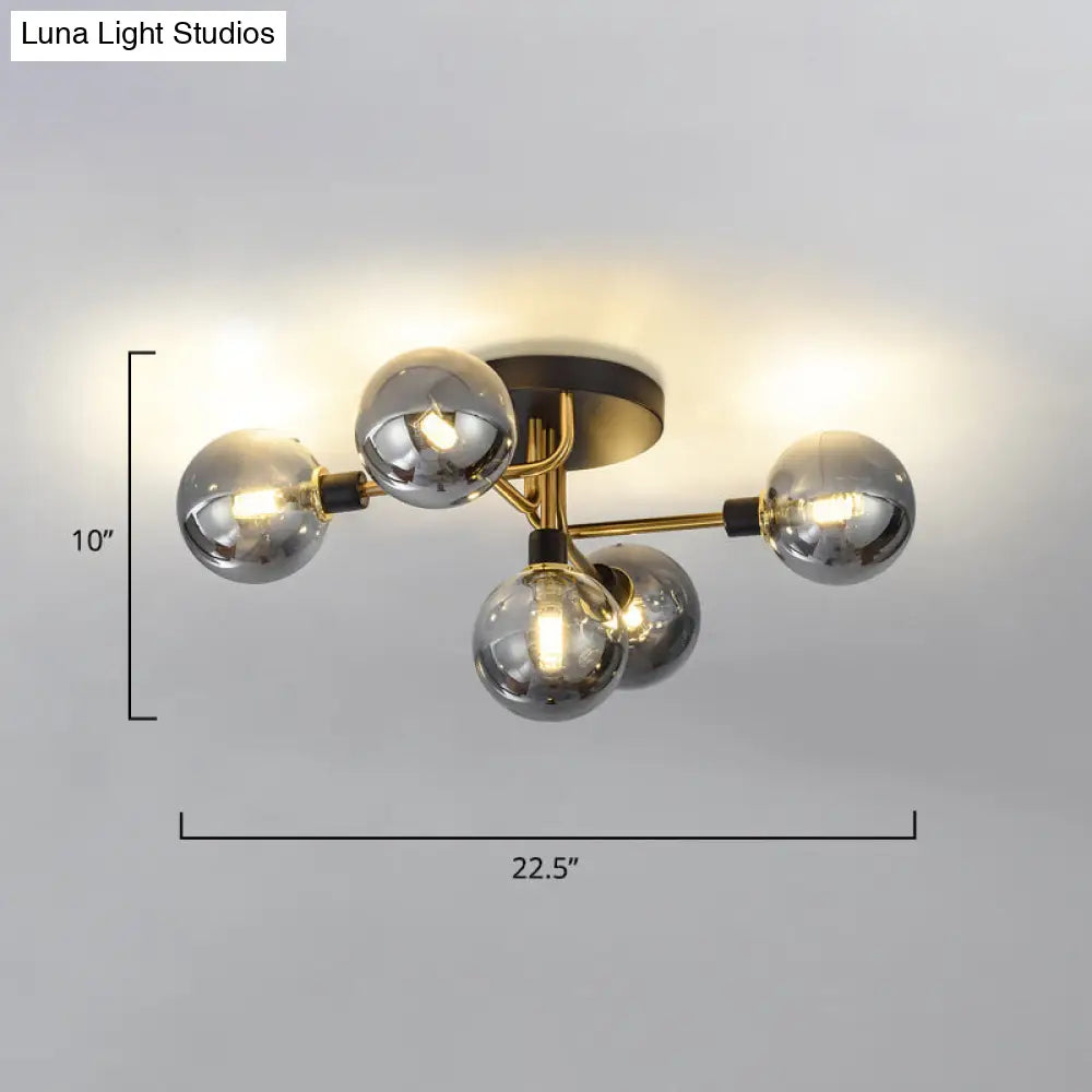 Semi-Flush Postmodern Ceiling Light With Glass Shade - Ideal For Dining Rooms And Foyers 5 Lights