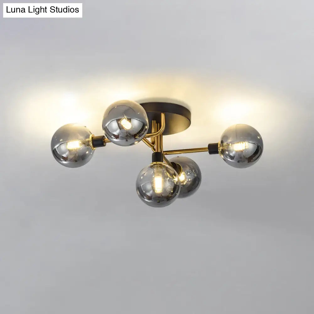 Semi-Flush Postmodern Ceiling Light With Glass Shade - Ideal For Dining Rooms And Foyers 5 Lights