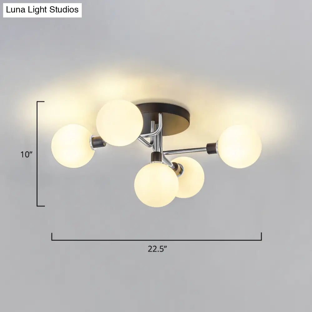 Postmodern Semi Flush Ceiling Lamp - 5-Light Dining Room Light Fixture With Ball Glass Shade