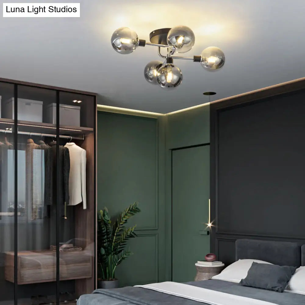 Semi-Flush Postmodern Ceiling Light With Glass Shade - Ideal For Dining Rooms And Foyers 5 Lights