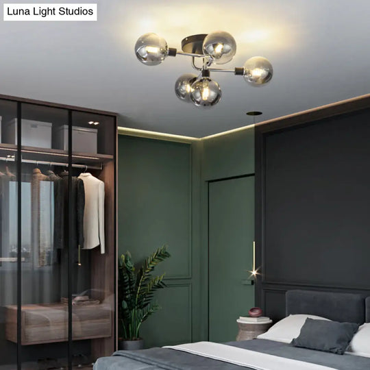 Semi-Flush Postmodern Ceiling Light With Glass Shade - Ideal For Dining Rooms And Foyers 5 Lights