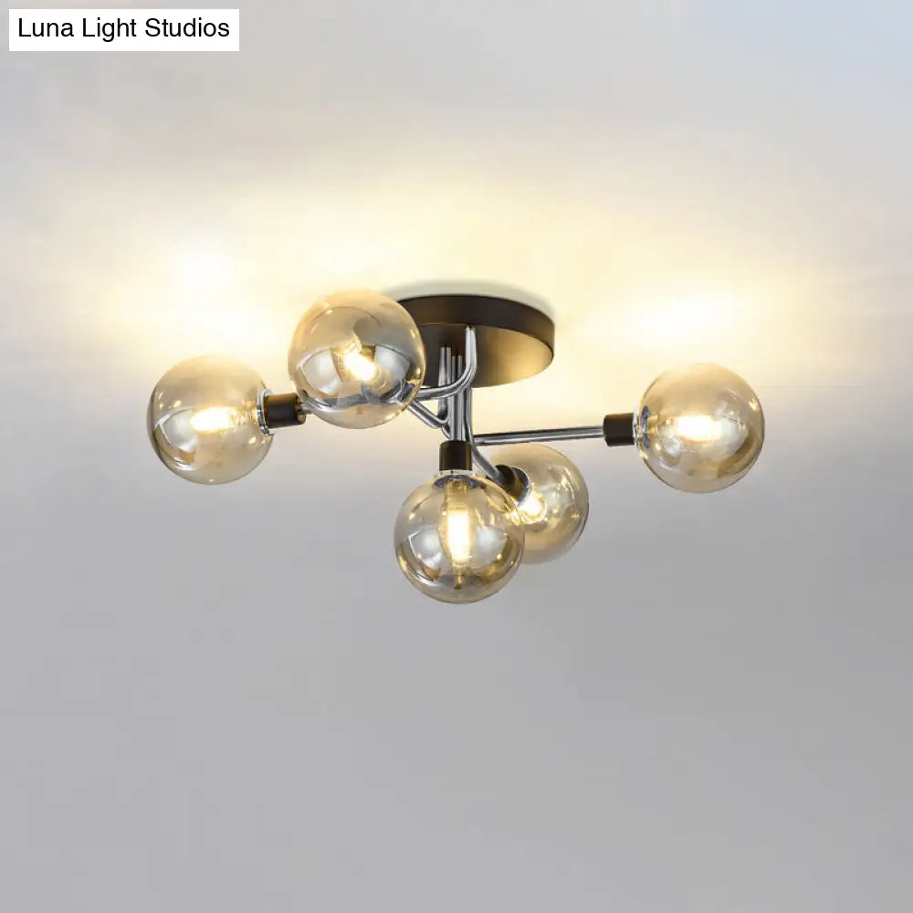 Semi-Flush Postmodern Ceiling Light With Glass Shade - Ideal For Dining Rooms And Foyers 5 Lights