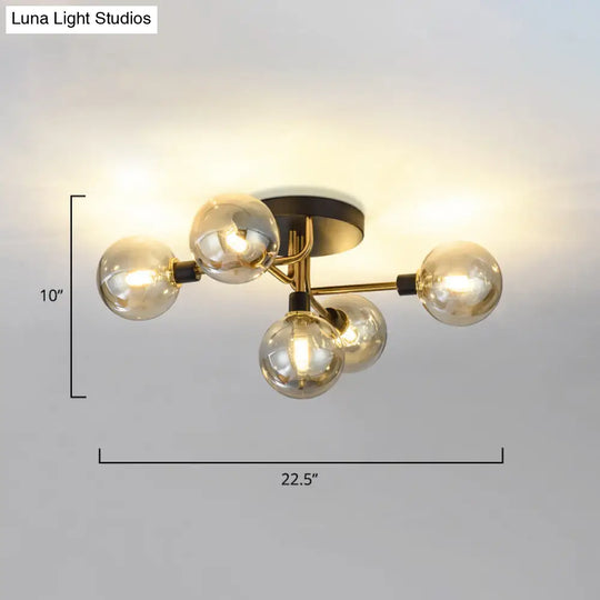 Semi-Flush Postmodern Ceiling Light With Glass Shade - Ideal For Dining Rooms And Foyers 5 Lights