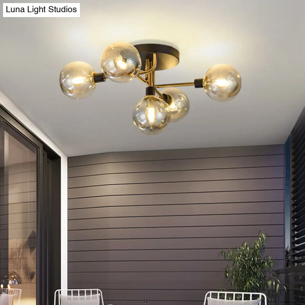 Semi-Flush Postmodern Ceiling Light With Glass Shade - Ideal For Dining Rooms And Foyers 5 Lights