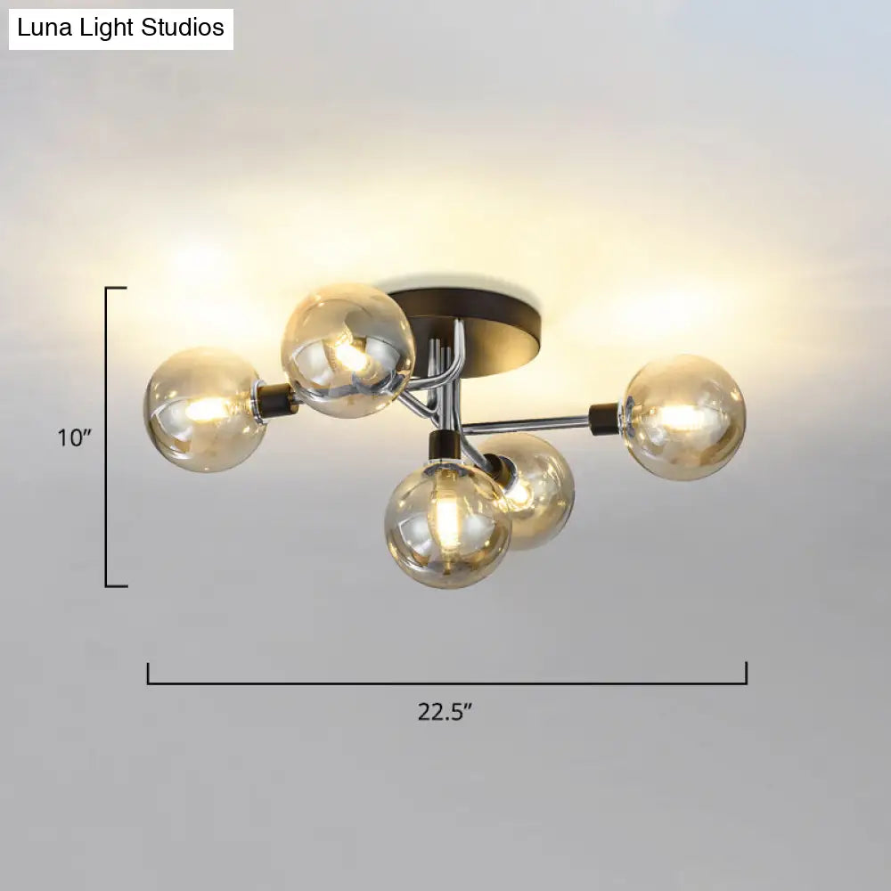 Semi-Flush Postmodern Ceiling Light With Glass Shade - Ideal For Dining Rooms And Foyers 5 Lights