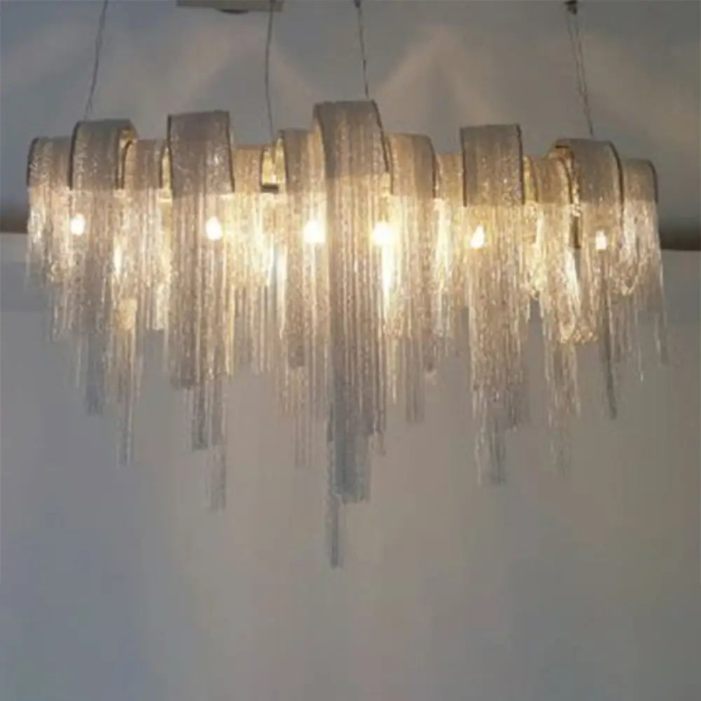 Postmodern Silver Lobby Chandelier: Arch Aluminum Chain 12-Bulb Suspension Light