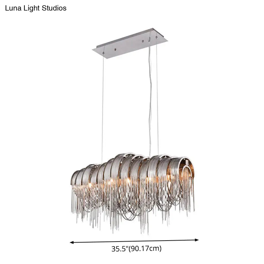 Postmodern Silver Lobby Chandelier: Arch Aluminum Chain 12-Bulb Suspension Light