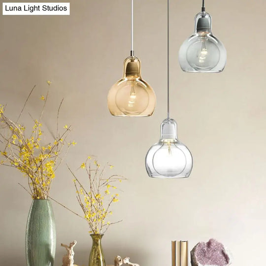 Postmodern Chrome Kitchen Pendant Lamp With Clear/Smoke Grey/Amber Glass Shade 7 W Amber /