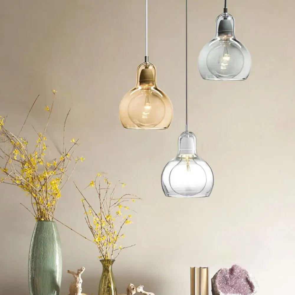 Postmodern Single Kitchen Pendant Lamp With Clear/Smoke Grey/Amber Glass Shade 7’ W Amber /