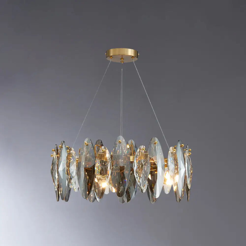 Postmodern Smoke Grey Glass Leaf Suspension Lamp Gold Restaurant Island Light / 16