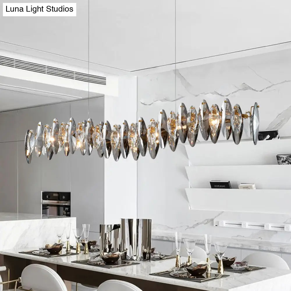 Postmodern Smoke Grey Glass Leaf Suspension Lamp Gold Restaurant Island Light