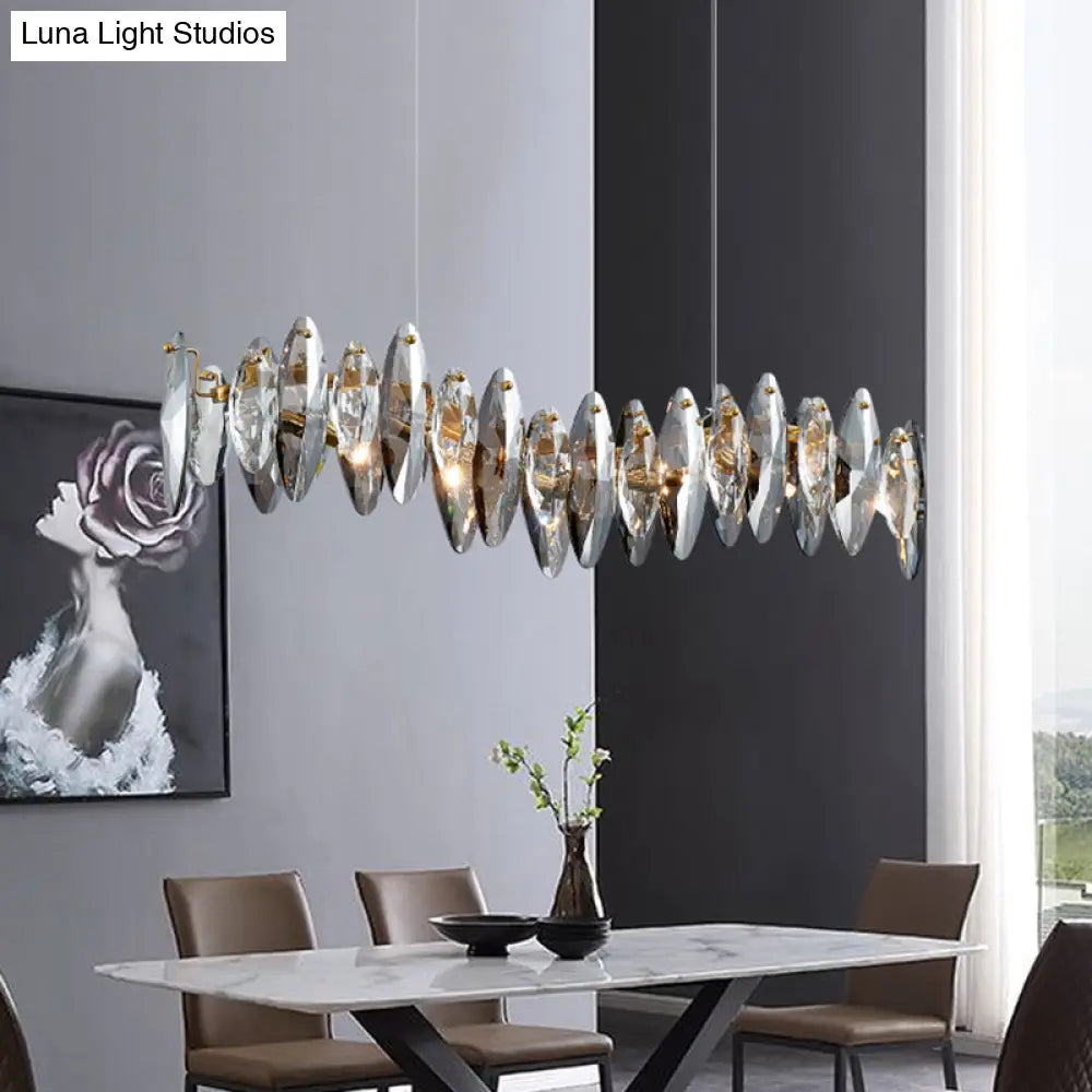 Postmodern Smoke Grey Glass Leaf Suspension Lamp Gold Restaurant Island Light