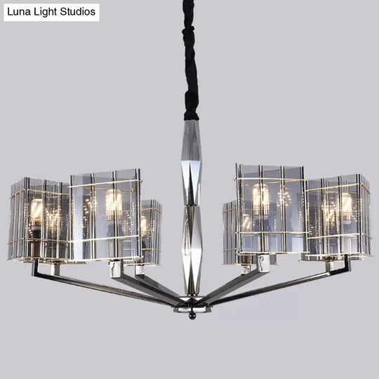 Postmodern Smoke Grey Glass Silver Chandelier With Triangle Prism Design - 3/6/8 Heads Hanging Light