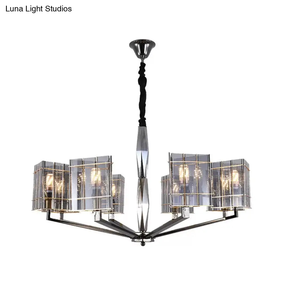 Postmodern Smoke Grey Glass Silver Chandelier With Triangle Prism Design - 3/6/8 Heads Hanging Light