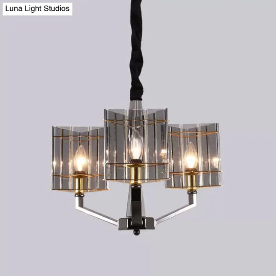 Postmodern Smoke Grey Glass Silver Chandelier With Triangle Prism Design - 3/6/8 Heads Hanging Light