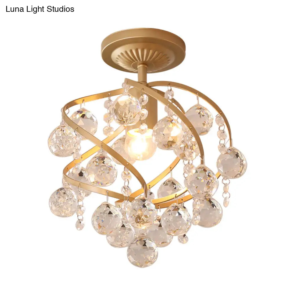 Postmodern Spiral Crystal Ball Semi Flush Ceiling Light