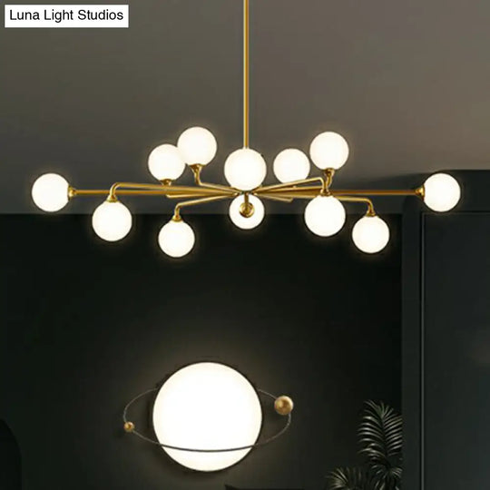 Sputnik Glass Ceiling Chandelier - Postmodern Milky Ball Hanging Light Kit For Living Room