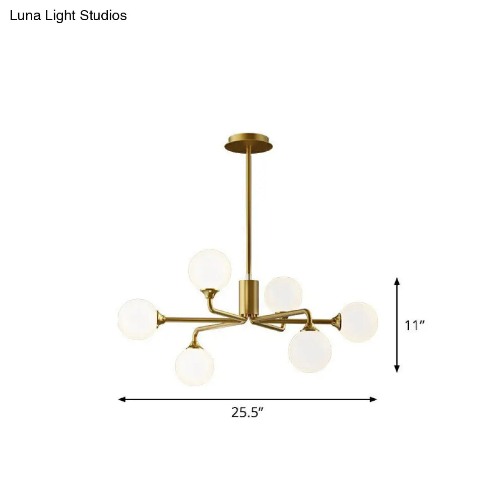 Sputnik Glass Ceiling Chandelier - Postmodern Milky Ball Hanging Light Kit For Living Room 6 / Gold