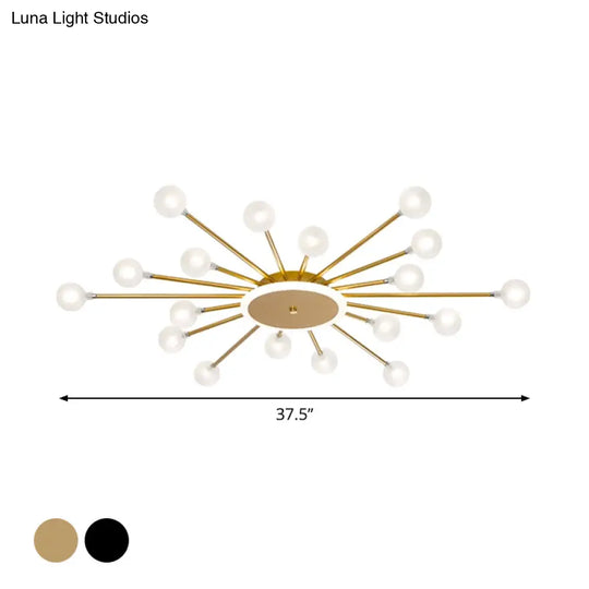 Postmodern Starburst Flushmount Lighting - Frosted Glass 18-Light Ceiling Light Black/Gold