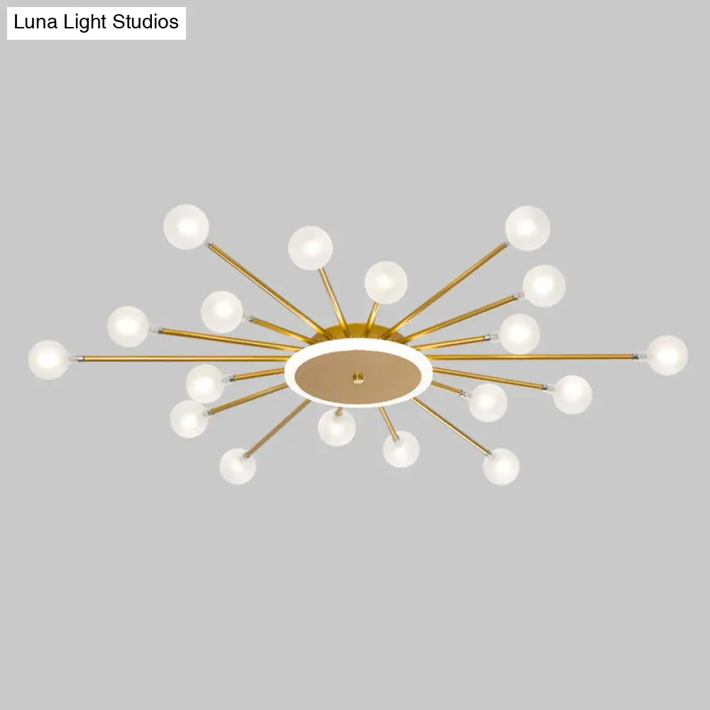 Postmodern Starburst Flushmount Lighting - Frosted Glass 18-Light Ceiling Light Black/Gold