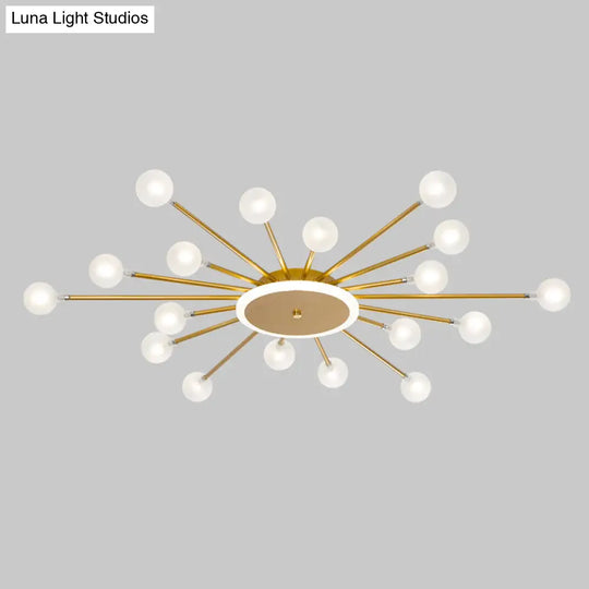 Postmodern Starburst Flushmount Lighting - Frosted Glass 18-Light Ceiling Light Black/Gold