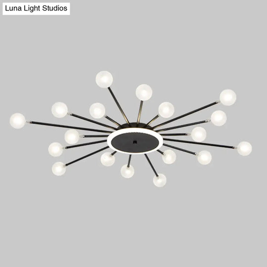 Postmodern Starburst Flushmount Lighting - Frosted Glass 18-Light Ceiling Light Black/Gold