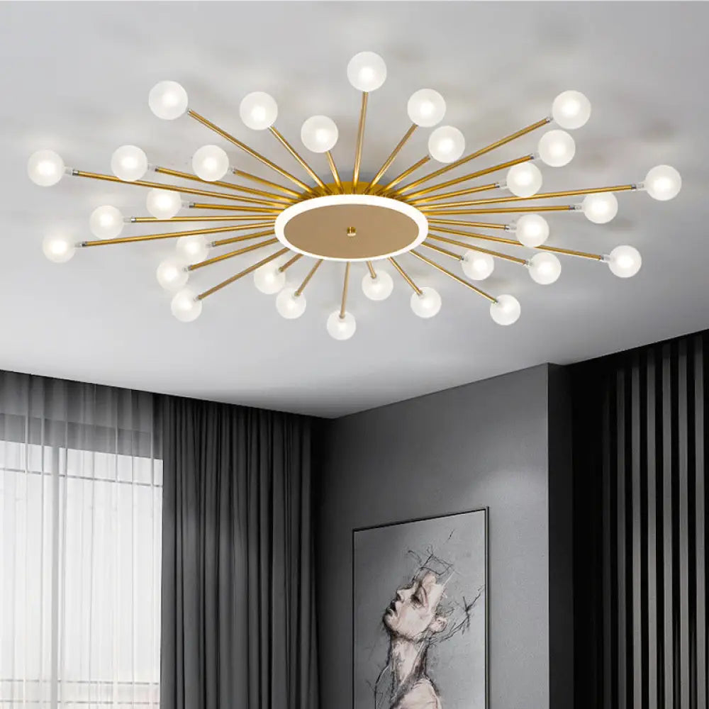 Postmodern Starburst Flushmount Lighting - Frosted Glass 18-Light Ceiling Light Black/Gold Gold