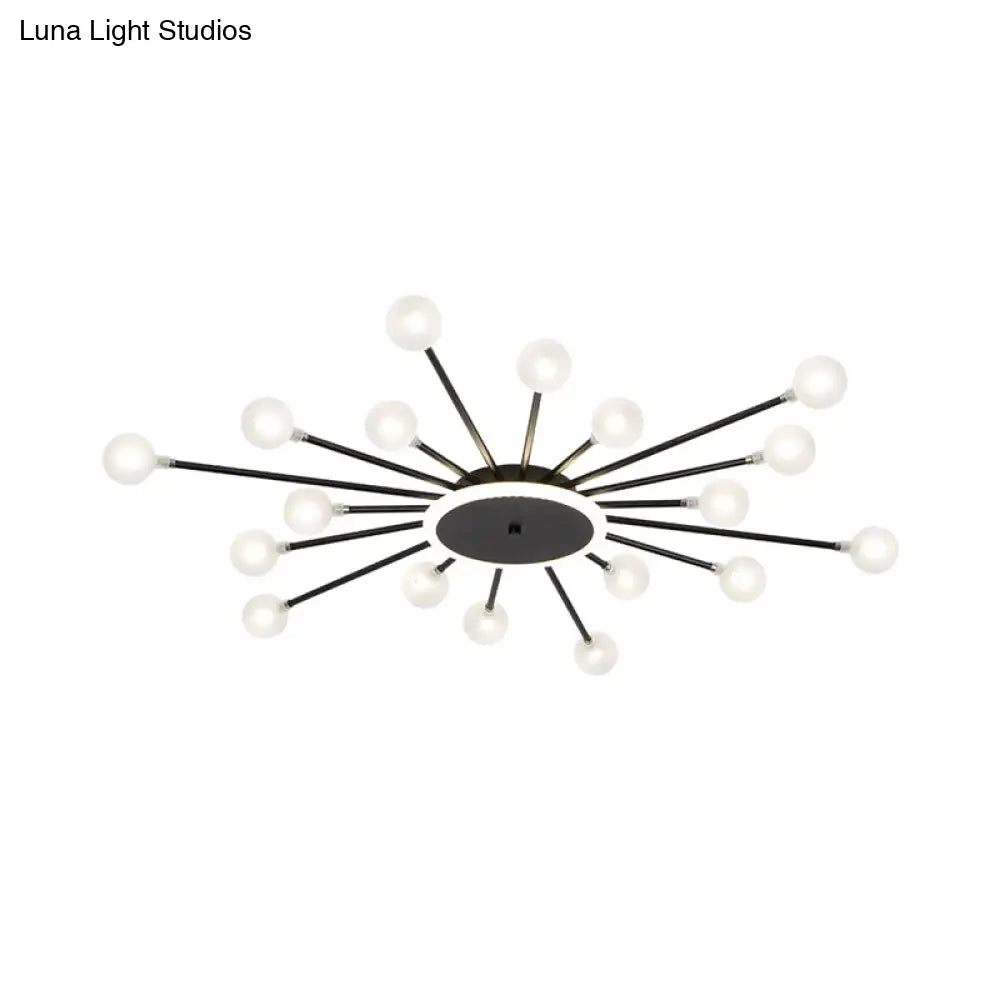 Postmodern Starburst Flushmount Lighting - Frosted Glass 18-Light Ceiling Light Black/Gold