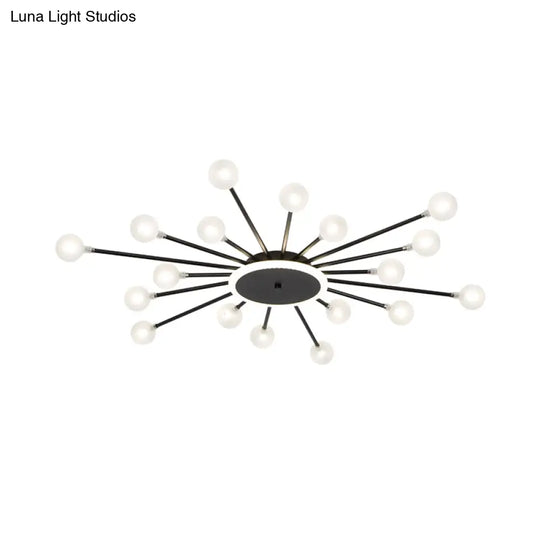 Postmodern Starburst Flushmount Lighting - Frosted Glass 18-Light Ceiling Light Black/Gold