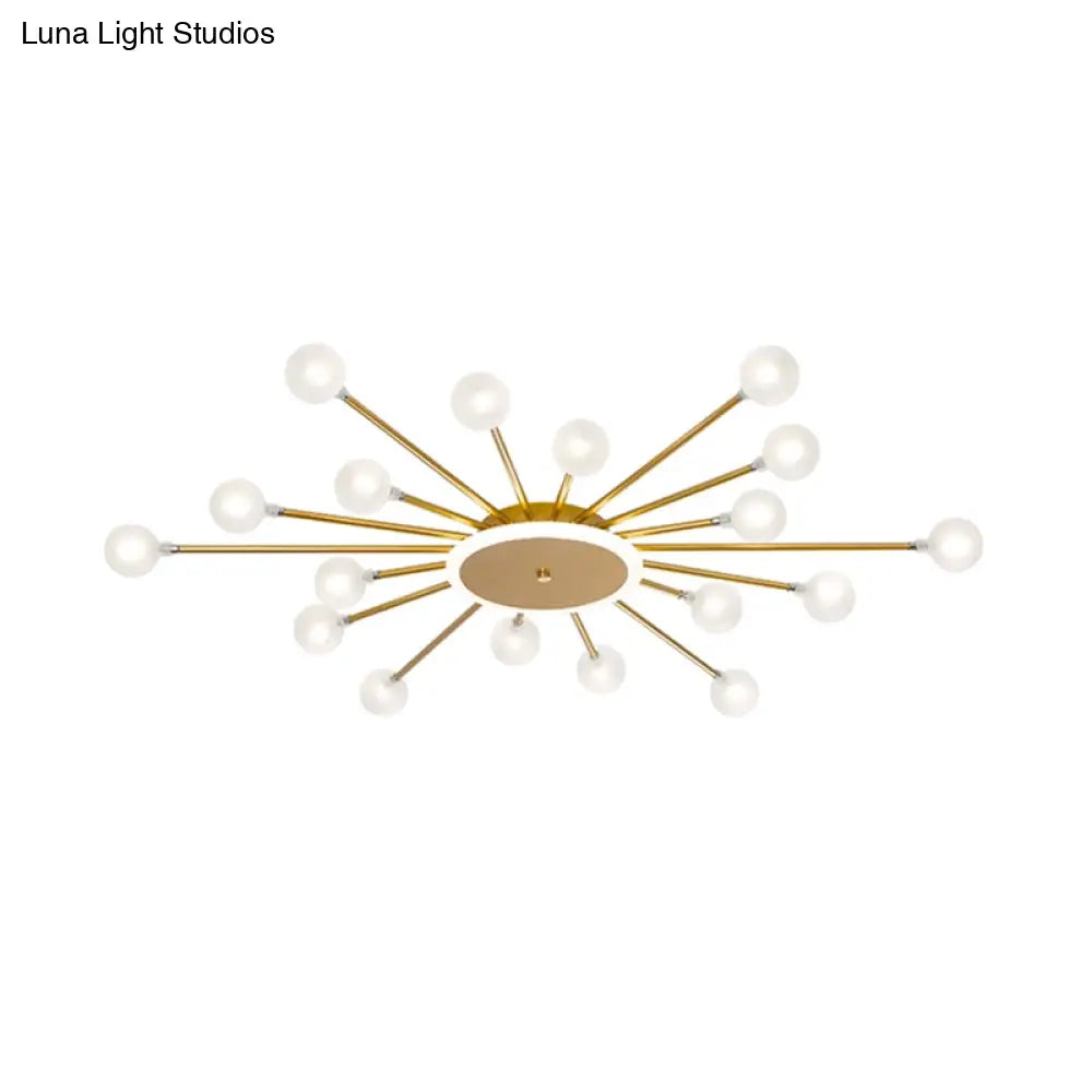 Postmodern Starburst Flushmount Lighting - Frosted Glass 18-Light Ceiling Light Black/Gold