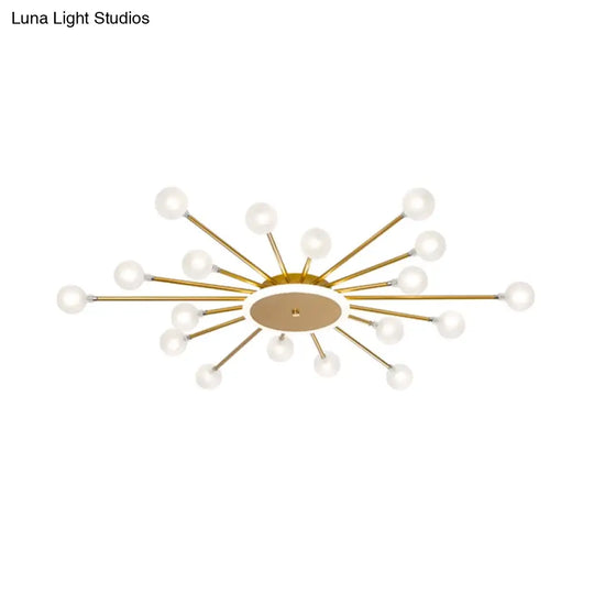 Postmodern Starburst Flushmount Lighting - Frosted Glass 18-Light Ceiling Light Black/Gold