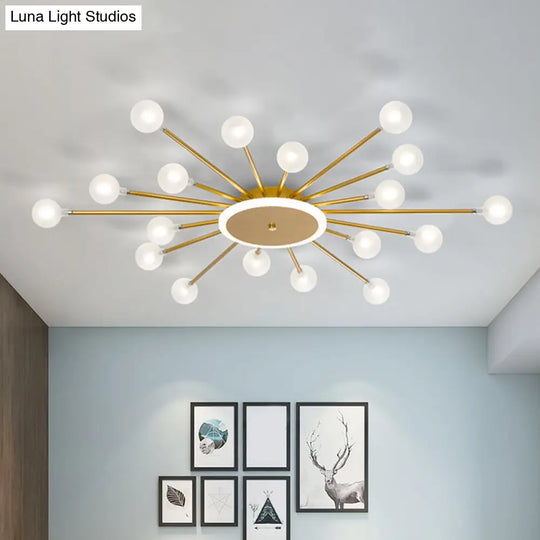 Postmodern Starburst Flushmount Lighting - Frosted Glass 18-Light Ceiling Light Black/Gold