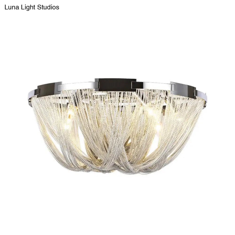 Postmodern Tassel Flush Mount Ceiling Fixture With Metal Frame 4/5 Lights Chrome Finish - Ideal For