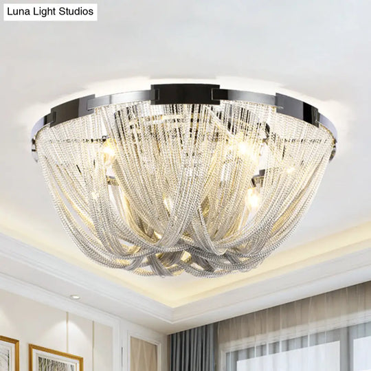 Postmodern Tassel Flush Mount Ceiling Fixture With Metal Frame 4/5 Lights Chrome Finish - Ideal For