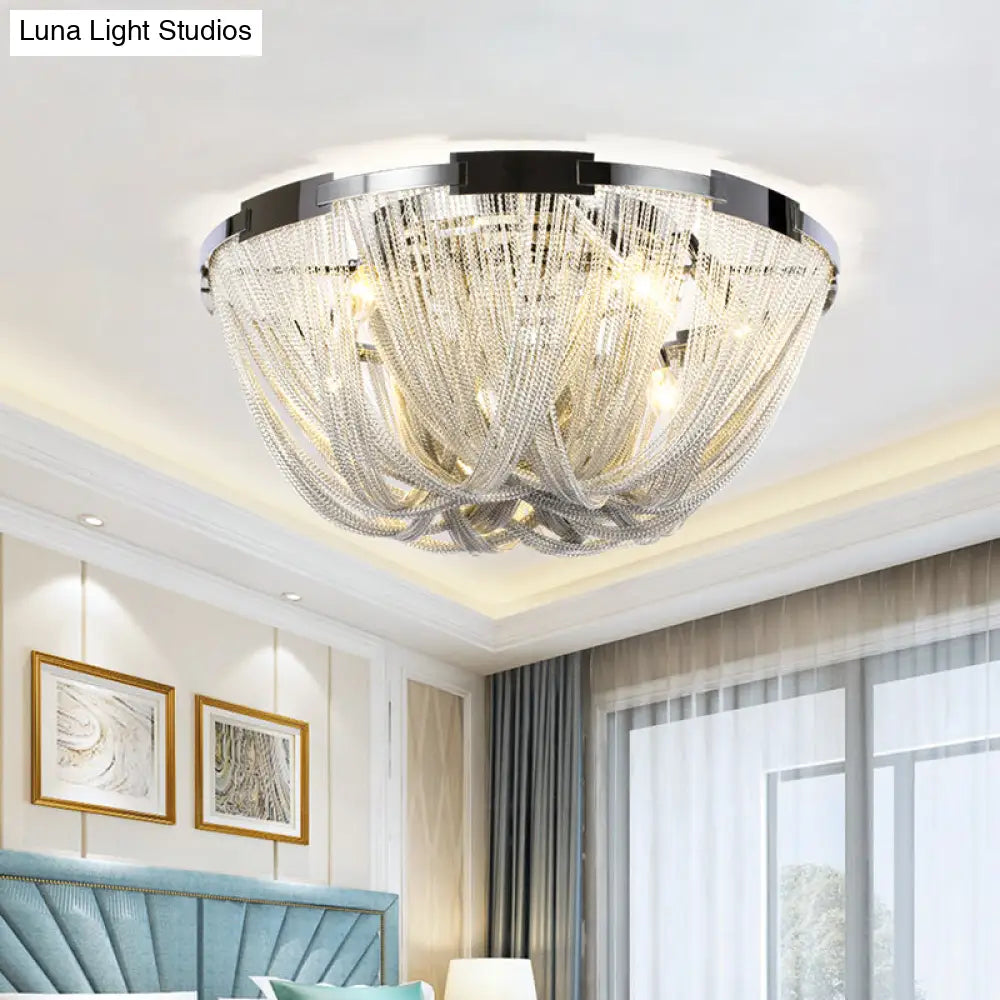 Postmodern Tassel Flush Mount Ceiling Fixture With Metal Frame 4/5 Lights Chrome Finish - Ideal For