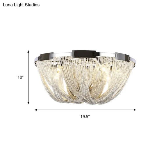 Postmodern Tassel Flush Mount Ceiling Fixture With Metal Frame 4/5 Lights Chrome Finish - Ideal For