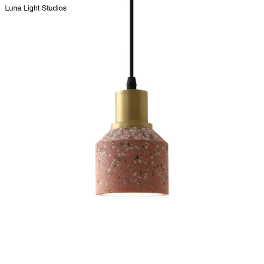 Postmodern Terrazzo Suspended Pendant Lamp - 1 Head White/Pink & Brass Finish For Coffee Shops