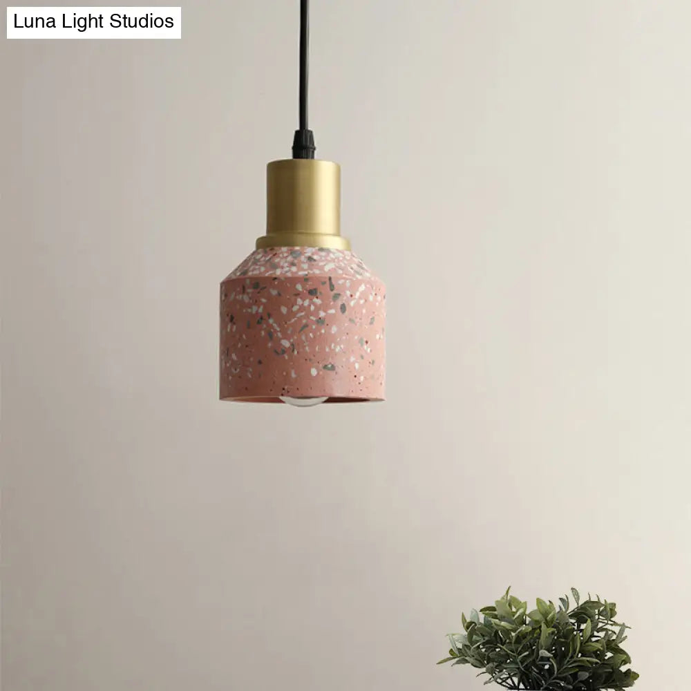 Terrazzo Jar Pendant Light: Postmodern 1 Head White/Pink With Brass Accent - Coffee Shop Décor