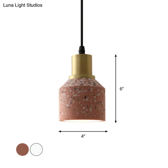 Postmodern Terrazzo Suspended Pendant Lamp - 1 Head White/Pink & Brass Finish For Coffee Shops