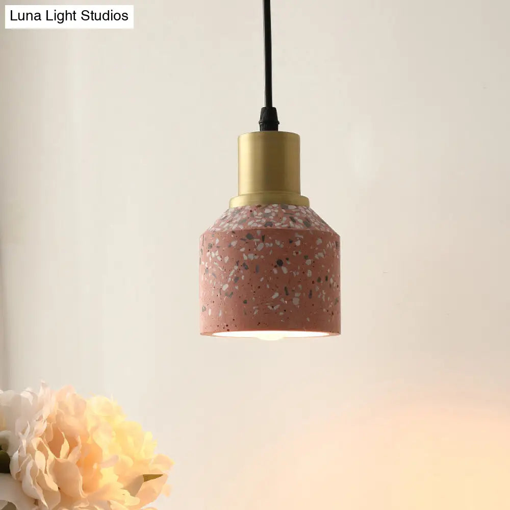 Terrazzo Jar Pendant Light: Postmodern 1 Head White/Pink With Brass Accent - Coffee Shop Décor Pink