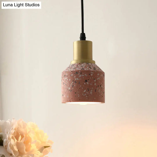 Terrazzo Jar Pendant Light: Postmodern 1 Head White/Pink With Brass Accent - Coffee Shop Décor Pink