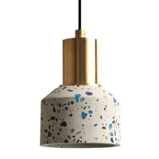 Postmodern Terrazzo Suspended Pendant Lamp - 1 Head White/Pink & Brass Finish For Coffee Shops White