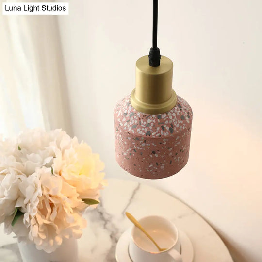 Postmodern Terrazzo Suspended Pendant Lamp - 1 Head White/Pink & Brass Finish For Coffee Shops