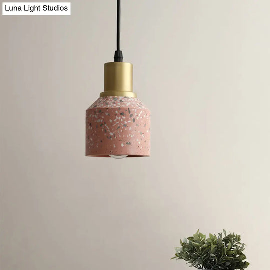 Postmodern Terrazzo Suspended Pendant Lamp - 1 Head White/Pink & Brass Finish For Coffee Shops