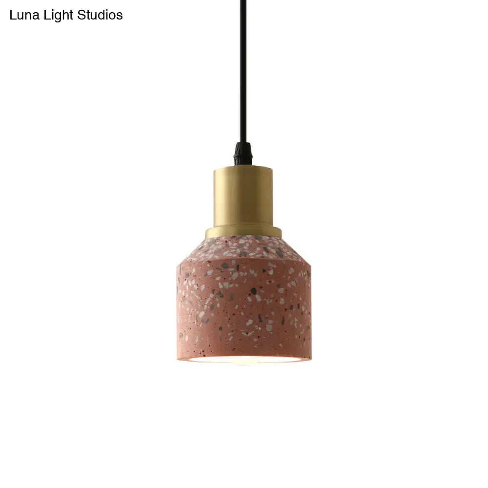 Terrazzo Jar Pendant Light: Postmodern 1 Head White/Pink With Brass Accent - Coffee Shop Décor