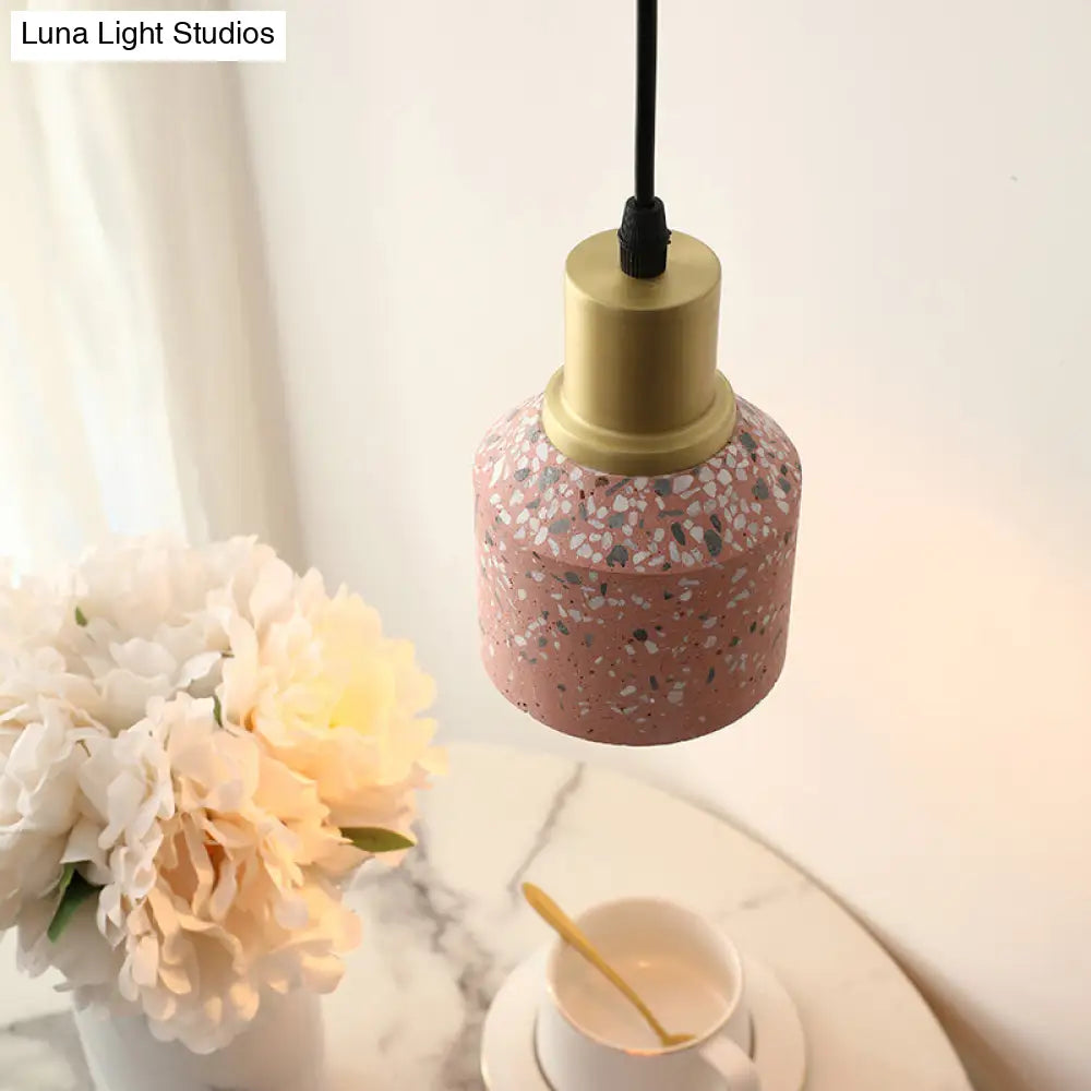 Terrazzo Jar Pendant Light: Postmodern 1 Head White/Pink With Brass Accent - Coffee Shop Décor