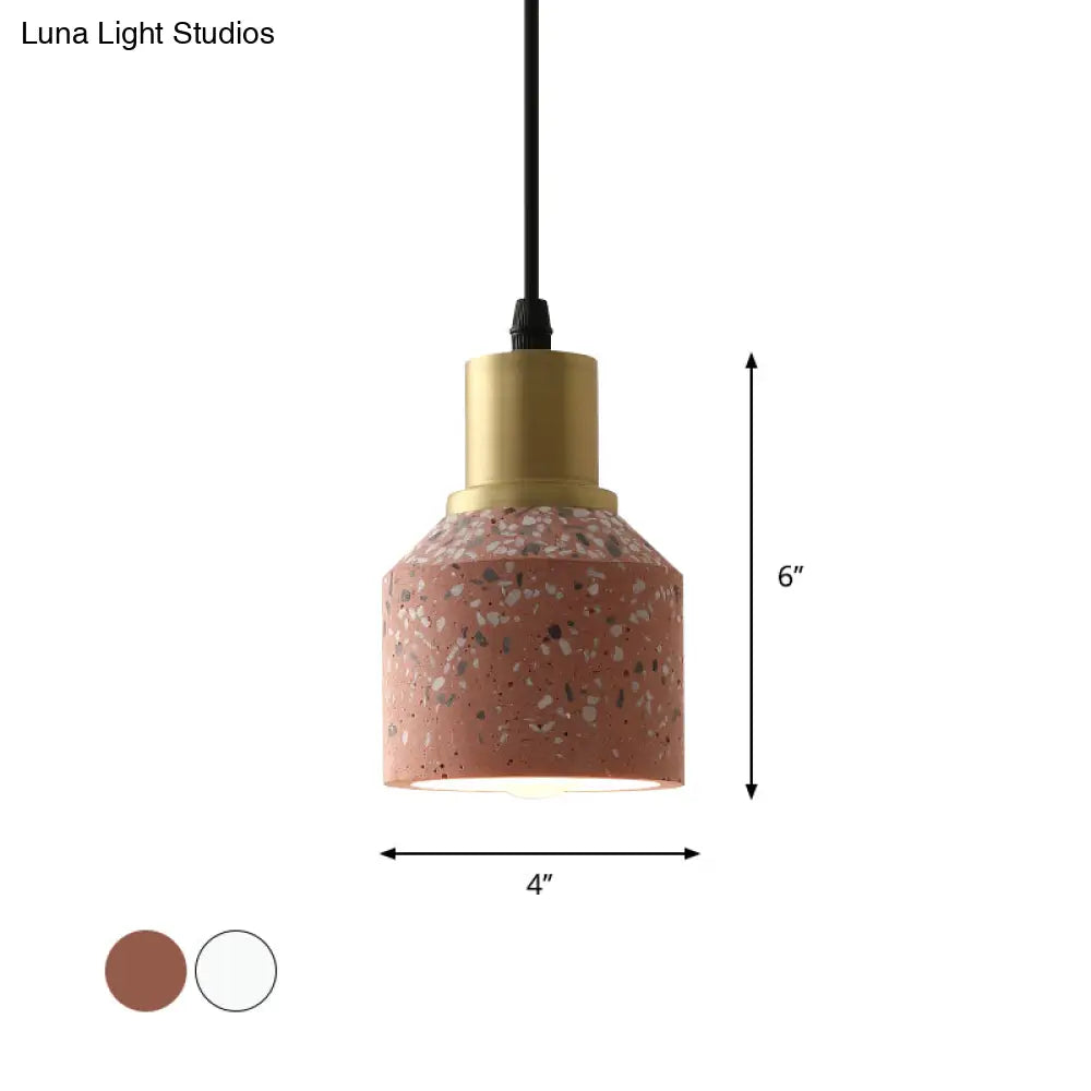 Terrazzo Jar Pendant Light: Postmodern 1 Head White/Pink With Brass Accent - Coffee Shop Décor